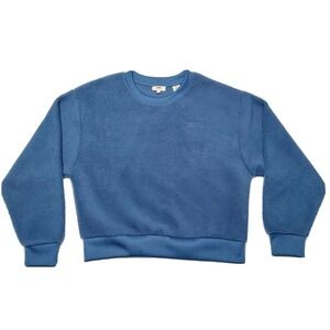 LEVIS Meadow Fleece Women Small Blue Sherpa Faux Fur Cropped Sweatshirt NEW